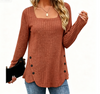 Fantaslook Square Neck Tops for Women Long Sleeve Dressy Blouses Button Side Tunic Shirts