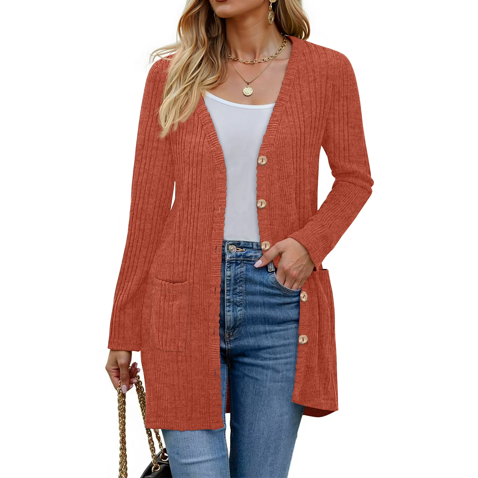Fantaslook Fall Cardigan for Women Long Sleeve Open Front Cardigan Casual Button Down Coat with Pockets