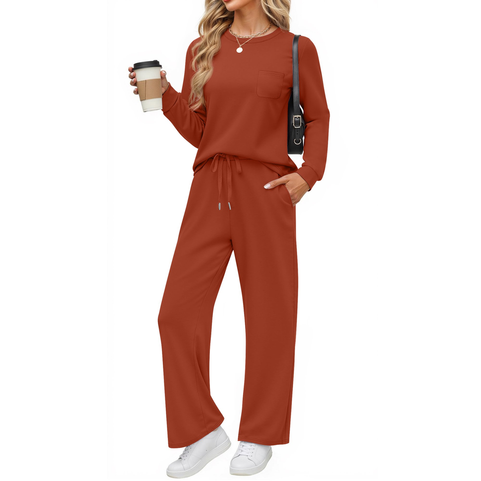 Fantaslook Two Piece Lounge Sets for Women Fall Outfits Long Sleeve Tops Wide Leg Pants Matching Sets Vacation Travel Outfits