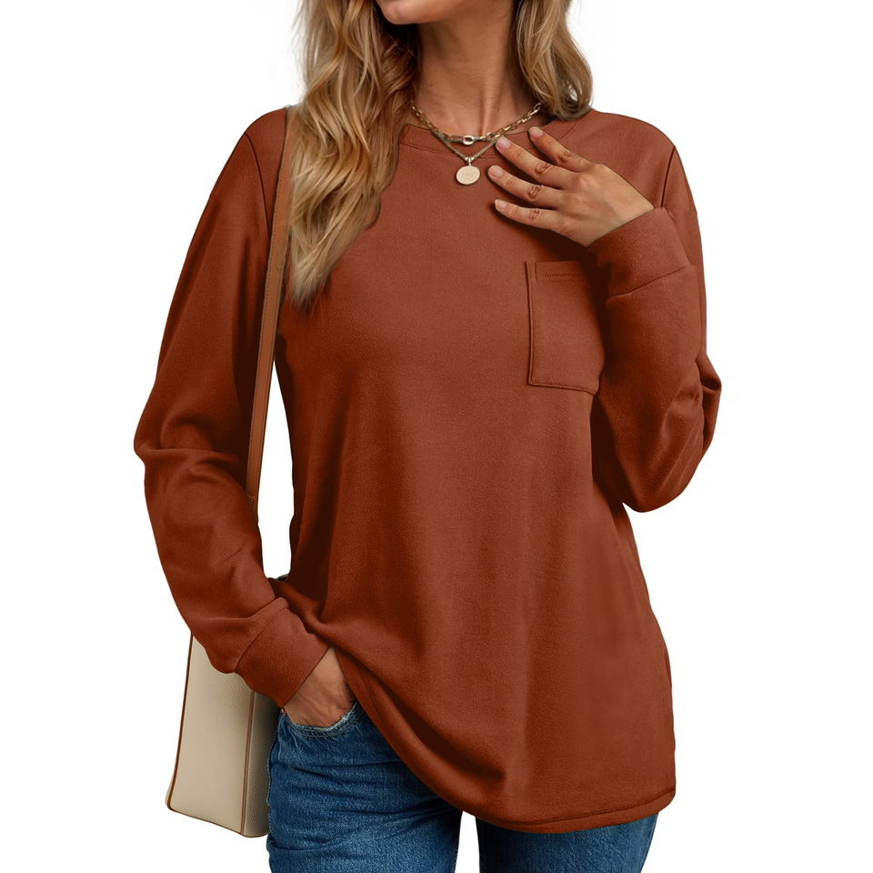 Fantaslook Crewneck Sweatshirts for Women Casual Long Sleeve Shirts Tunic Tops Pullover with Pocket