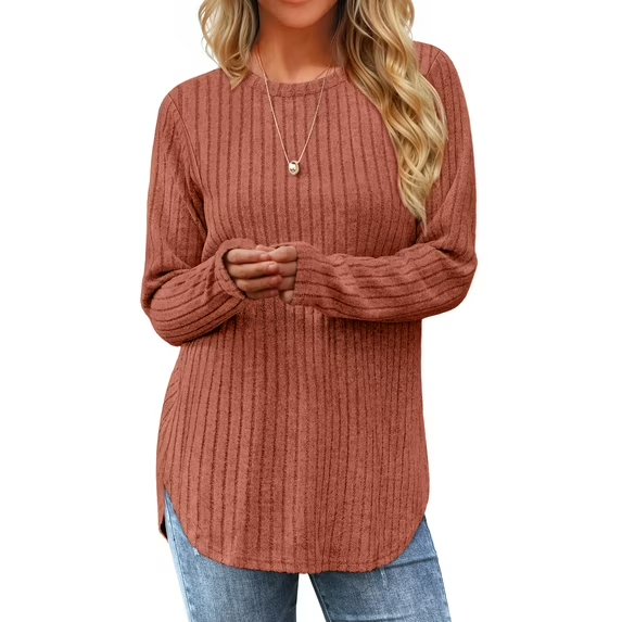 Fantaslook Long Sleeve Shirts for Women Casual Tunic Tops Dressy Crew Neck Pullover Fall Lightweight Sweaters for Women