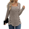 Fantaslook Square Neck Tops for Women Long Sleeve Dressy Blouses Button Side Tunic Shirts