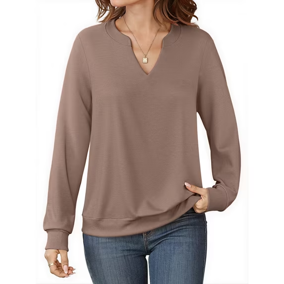 Fantaslook V Neck Sweatshirts for Women Pullover Long Sleeve Shirts Tunic Fall Tops Casual Lightweight Sweatshirts