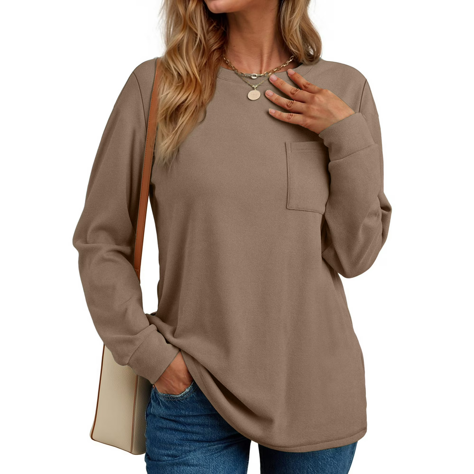 Fantaslook Crewneck Sweatshirts for Women Casual Long Sleeve Shirts Tunic Tops Pullover with Pocket