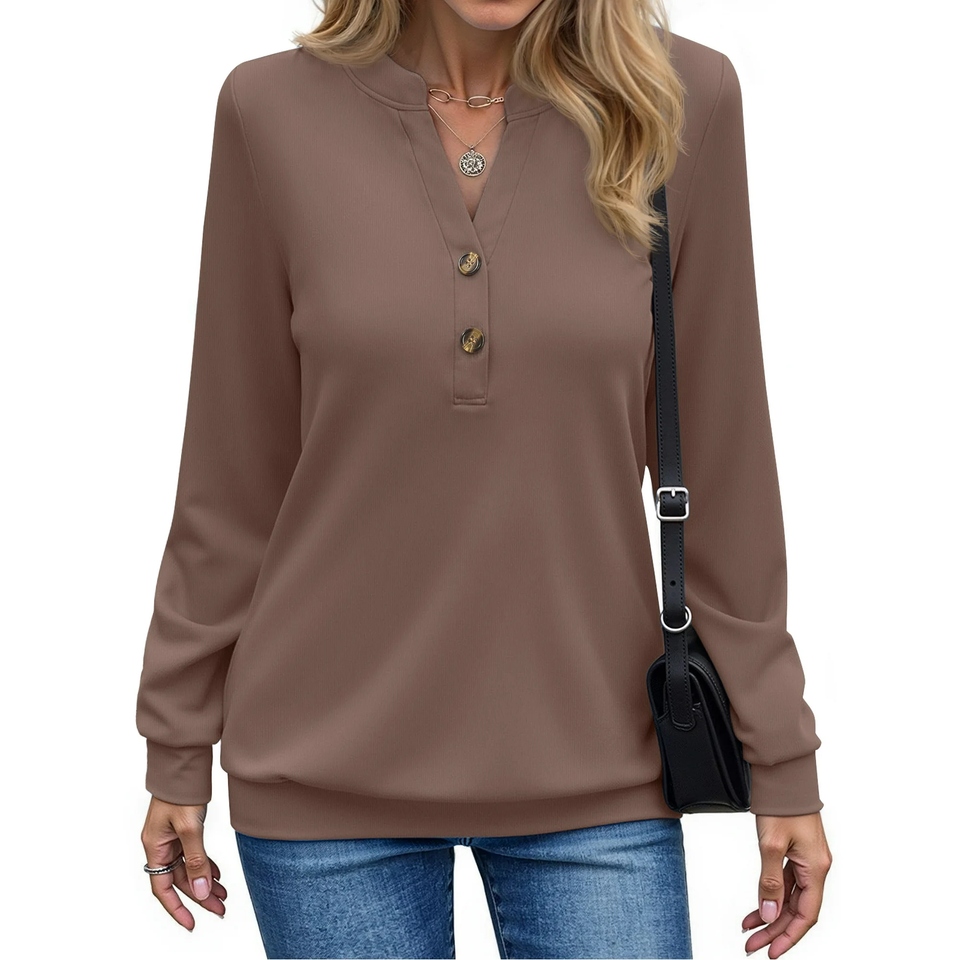 Fantaslook V Neck Sweatshirts for Women Casual Long Sleeve Shirts Button Pullover Tops Fashion Fall Outfits