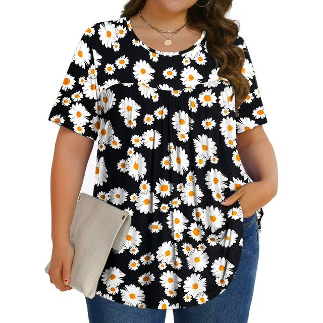 Fantaslook Womens Plus Size Tops Tunic Short Sleeve Shirts Floral Blouses Loose Summer Tops