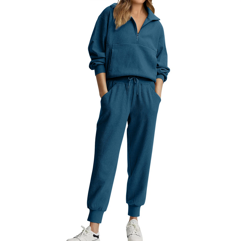 Fantaslook Womens 2 Piece Outfits Long Sleeve Half Zip Sweatsuits with Pockets Pullover Lounge Set