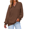 Fantaslook Waffle Knit Womens Sweatshirts Long Sleeve V Neck Shirt Loose Fall Outfits Pullover Casual Tops