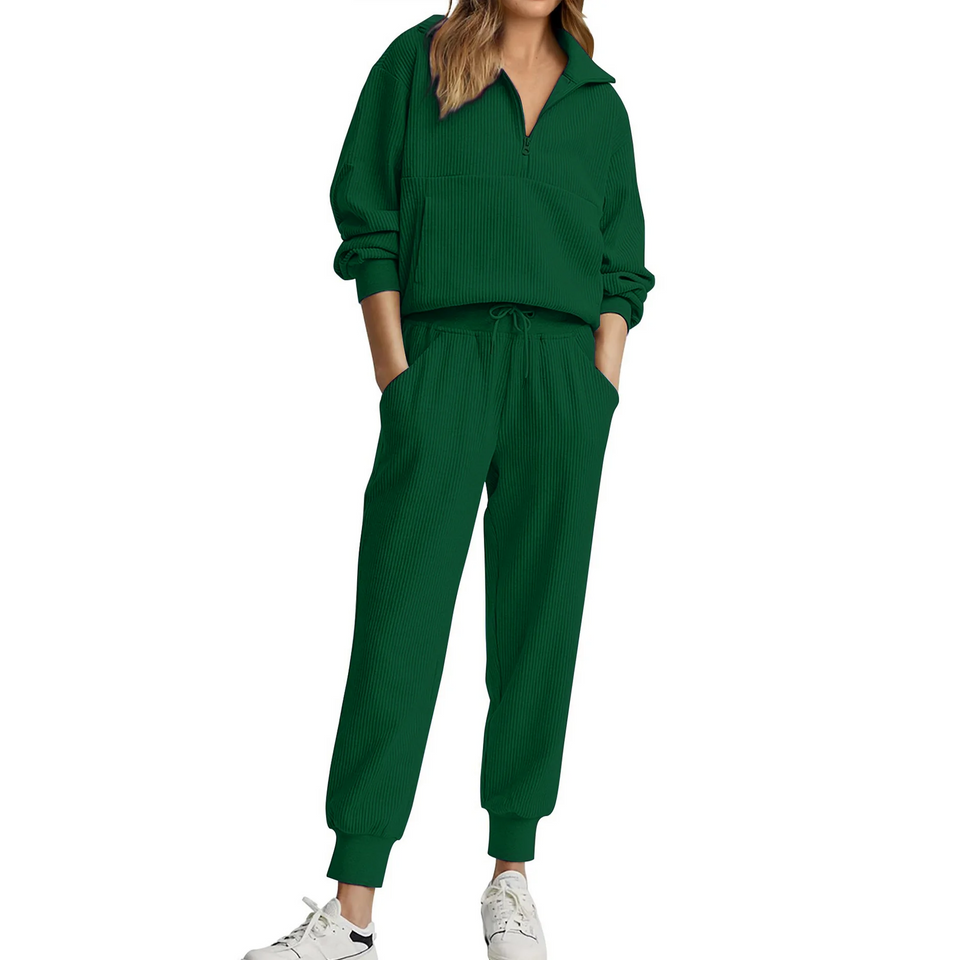Fantaslook Womens 2 Piece Outfits Long Sleeve Half Zip Sweatsuits with Pockets Pullover Lounge Set