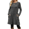 Fantaslook Long Sleeve Womens Dresses Crew Neck Buttons Tunic Dress with Pockets