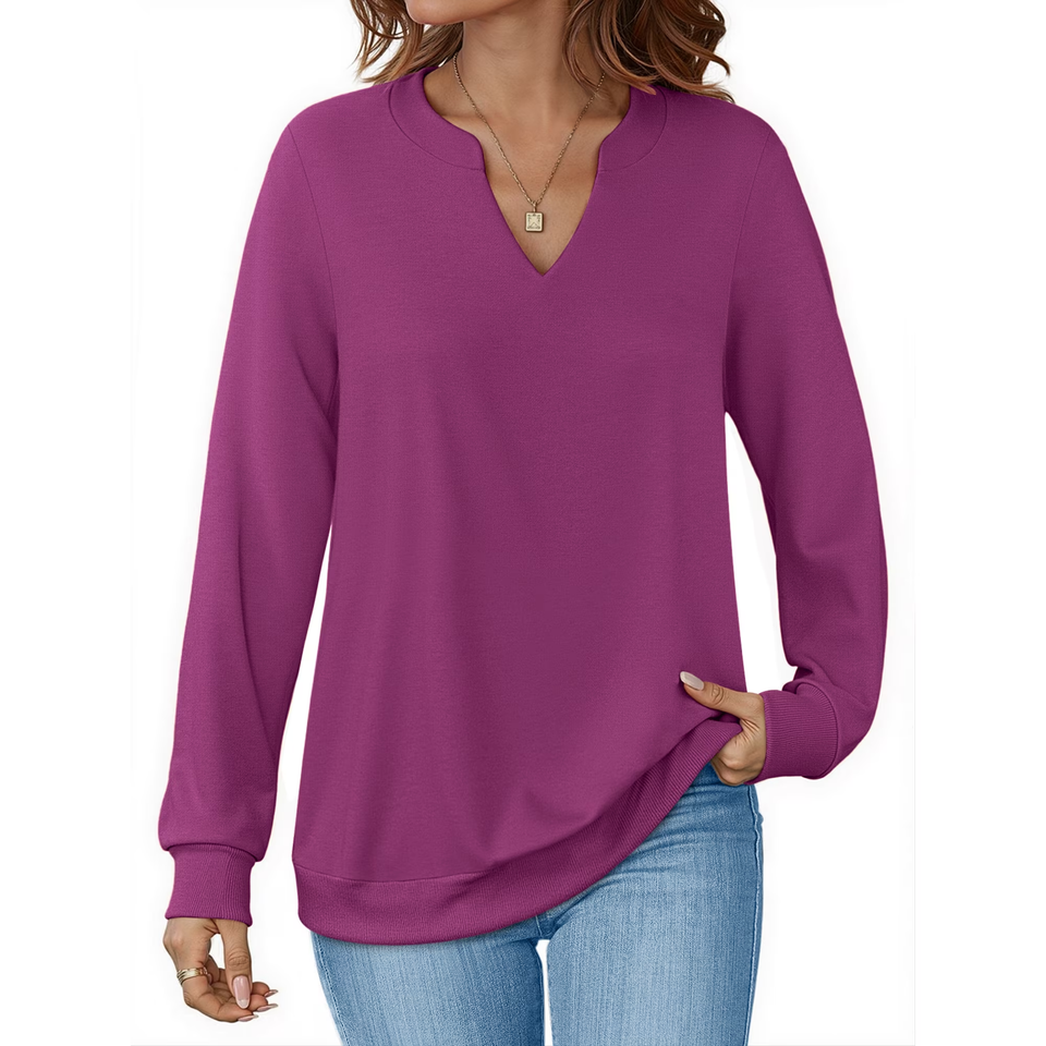 Fantaslook V Neck Sweatshirts for Women Pullover Long Sleeve Shirts Tunic Fall Tops Casual Lightweight Sweatshirts