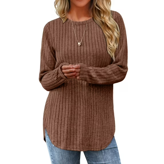 Fantaslook Long Sleeve Shirts for Women Casual Tunic Tops Dressy Crew Neck Pullover Fall Lightweight Sweaters for Women-2