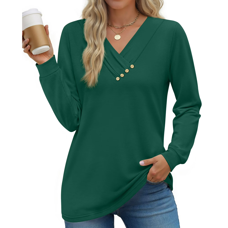 Fantaslook V Neck Blouses for Women Dressy Casual Tops Button Long Sleeve Shirts Trendy Fall Tops