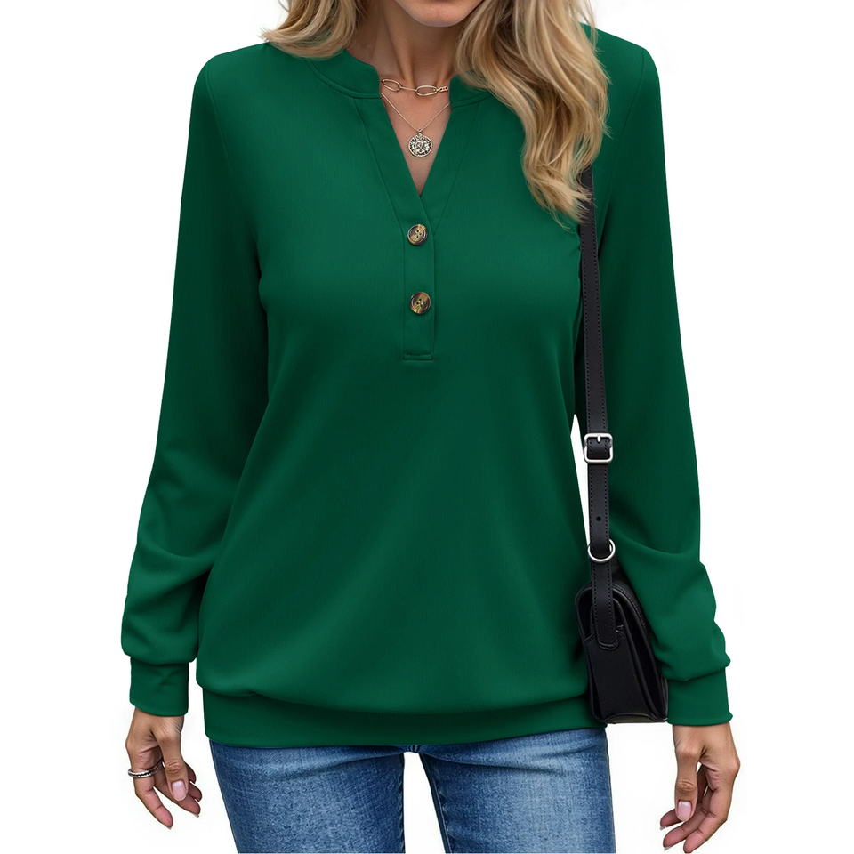 Fantaslook V Neck Sweatshirts for Women Casual Long Sleeve Shirts Button Pullover Tops Fashion Fall Outfits