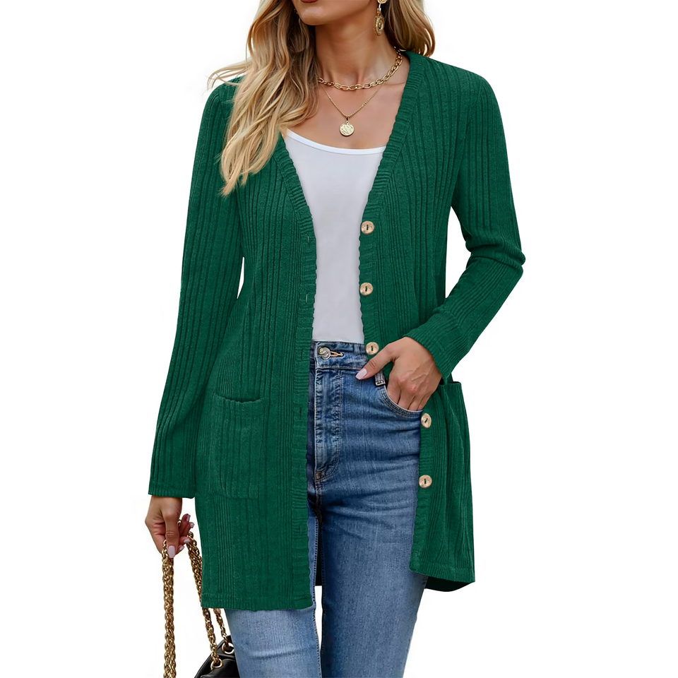 Fantaslook Fall Cardigan for Women Long Sleeve Open Front Cardigan Casual Button Down Coat with Pockets