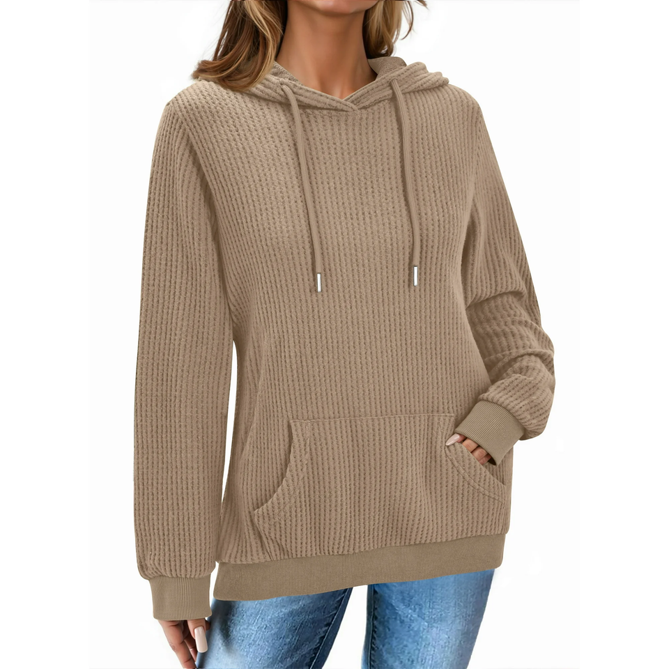 Fantaslook Womens Hoodies Casual Long Sleeve Waffle Pullover Tops Oversized Hooded Sweatshirts with Pocket