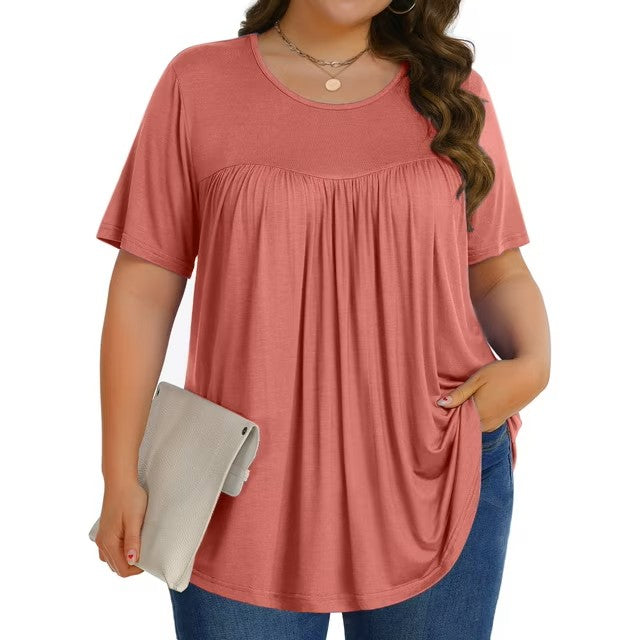 FANTASLOOK WOMENS PLUS SIZE TOPS TUNIC SHORT SLEEVE SHIRTS FLORAL BLOUSES LOOSE SUMMER TOPS
