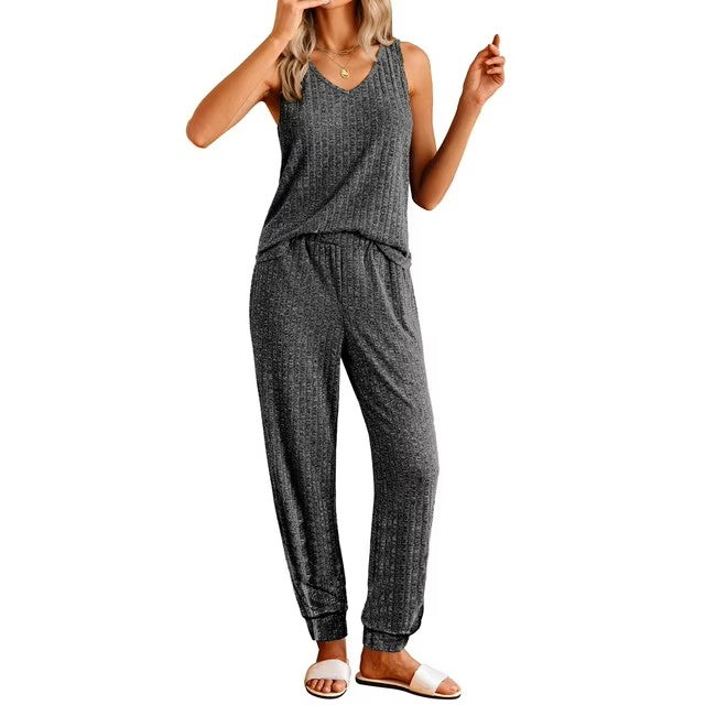 Fantaslook Womens Pajamas Sets V Neck Tank Tops and Long Pants Two Piece Lounge Sets Summer Oufits Loungewear