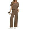 Fantaslook Lounge Sets for Women Casual 2 Piece Outfits Summer V Neck Short Sleeve Tops and Wide Leg Pants Pajamas Sets
