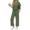 Fantaslook 2 Piece Sets for Women Casual Summer Travel Vacation Outfits Short Sleeve Tops Wide Leg Pants Lounge Sets