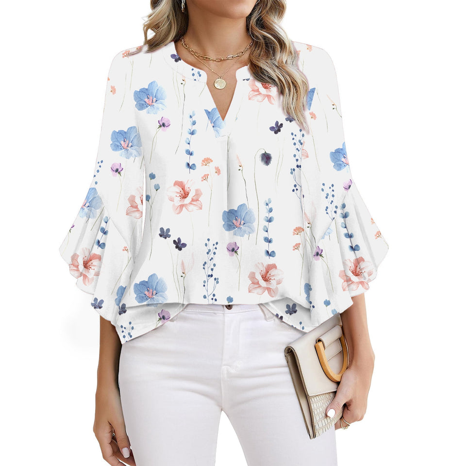 Fantaslook Blouses for Women 3/4 Ruffle Sleeve Summer Tops V Neck Business Work Blouse Dressy Casual Shirts