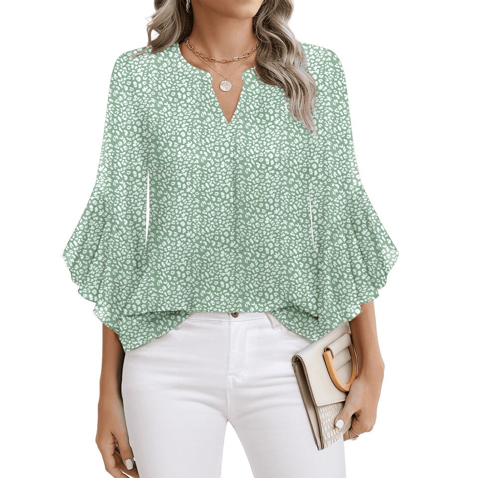 Fantaslook Blouses for Women 3/4 Ruffle Sleeve Summer Tops V Neck Business Work Blouse Dressy Casual Shirts