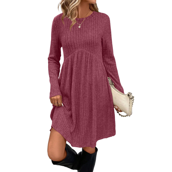 Fantaslook Fall Long Sleeve Dresses for Women Crew Neck Empire Waist Tunic Dress with Pockets Sweater Dress