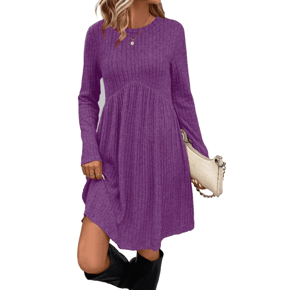 Fantaslook Fall Long Sleeve Dresses for Women Crew Neck Empire Waist Tunic Dress with Pockets Sweater Dress