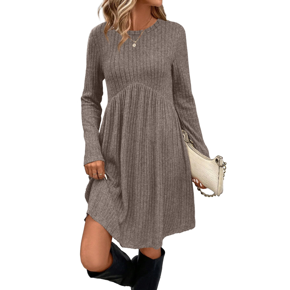 Fantaslook Fall Long Sleeve Dresses for Women Crew Neck Empire Waist Tunic Dress with Pockets Sweater Dress