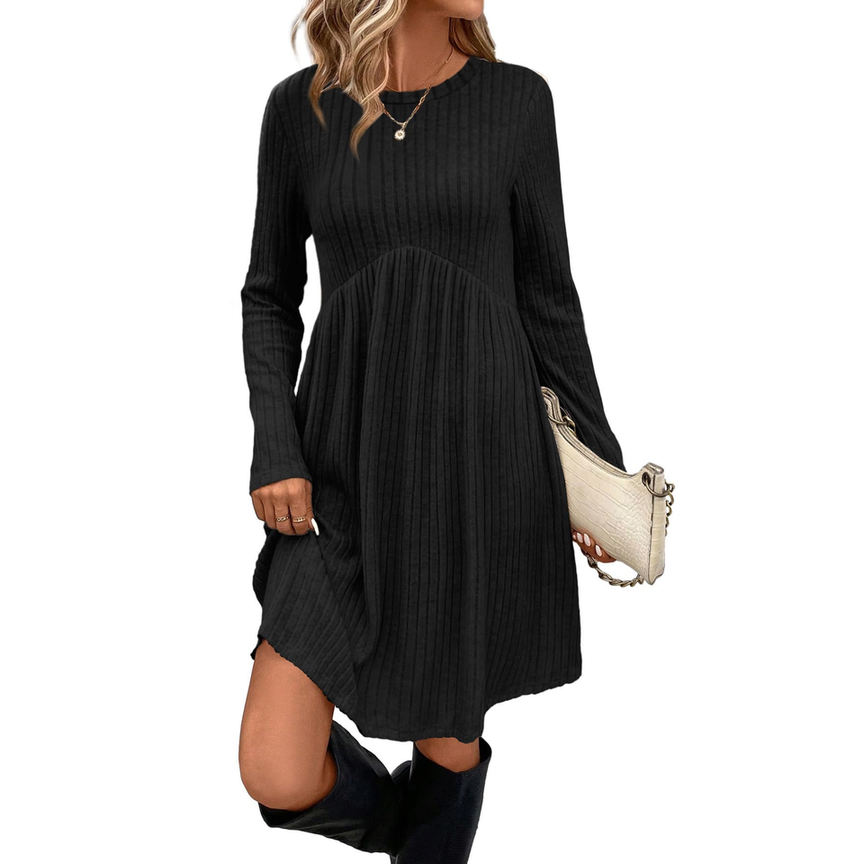 Fantaslook Fall Long Sleeve Dresses for Women Crew Neck Empire Waist Tunic Dress with Pockets Sweater Dress