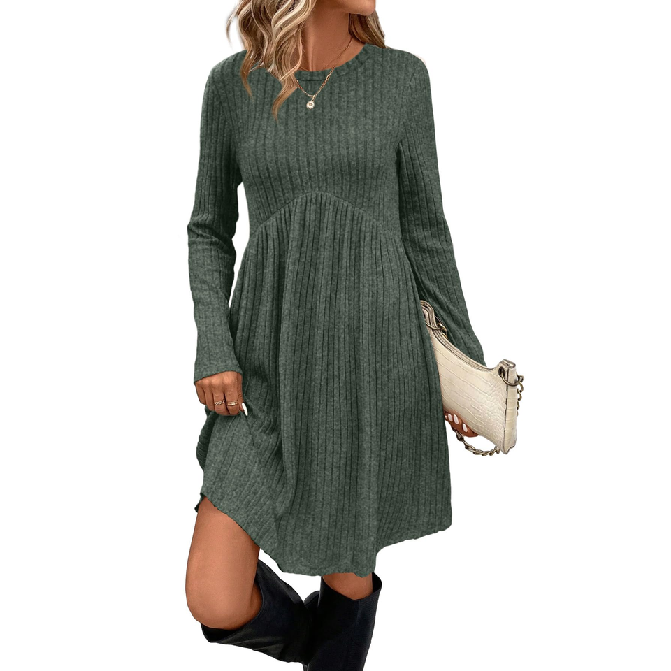 Fantaslook Fall Long Sleeve Dresses for Women Crew Neck Empire Waist Tunic Dress with Pockets Sweater Dress