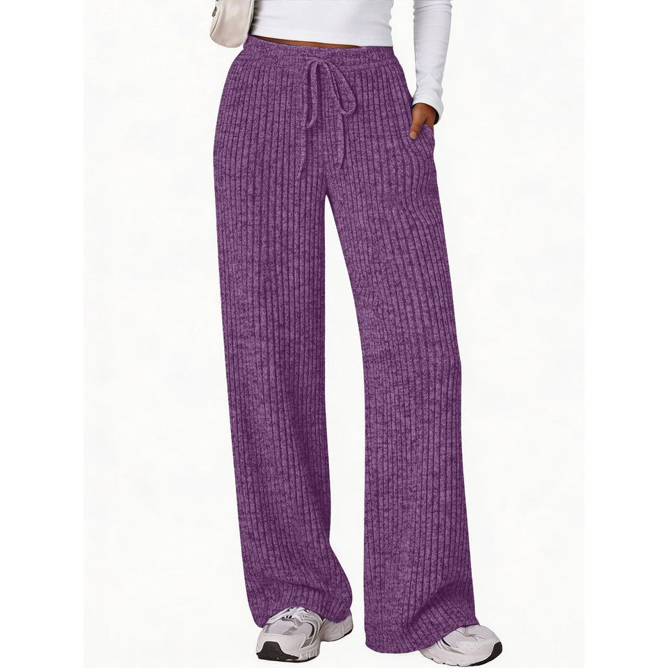 Fantaslook Fall Wide Leg Pants for Women Dressy Casual Lounge Pants Stretchy Elastic Drawstring Trousers with Pockets