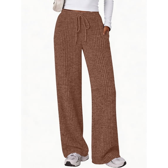 Fantaslook Fall Wide Leg Pants for Women Dressy Casual Lounge Pants Stretchy Elastic Drawstring Trousers with Pockets