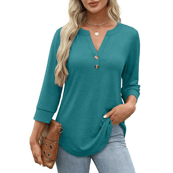 Fantaslook Womens Blouses 3/4 Sleeve V Neck Henley Shirts Dressy Casual Tops Summer Fall Fashion Clothes