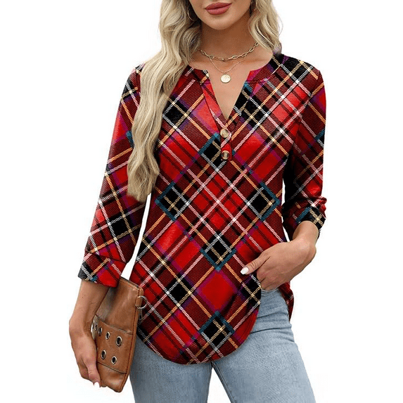 Fantaslook Womens Blouses 3/4 Sleeve V Neck Henley Shirts Dressy Casual Tops Summer Fall Fashion Clothes