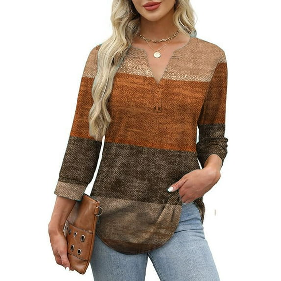 Fantaslook Womens Blouses 3/4 Sleeve V Neck Henley Shirts Dressy Casual Tops Summer Fall Fashion Clothes