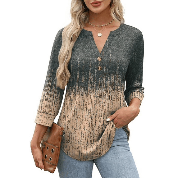 Fantaslook Womens Blouses 3/4 Sleeve V Neck Henley Shirts Dressy Casual Tops Summer Fall Fashion Clothes