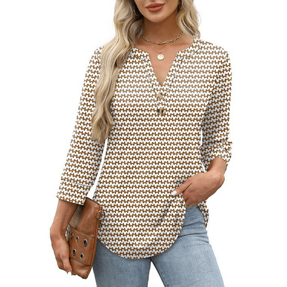 Fantaslook Womens Blouses 3/4 Sleeve V Neck Henley Shirts Dressy Casual Tops Summer Fall Fashion Clothes