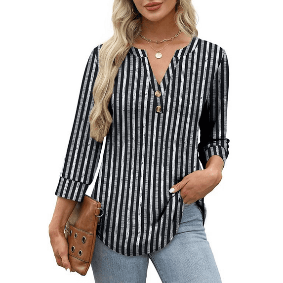 Fantaslook Womens Blouses 3/4 Sleeve V Neck Henley Shirts Dressy Casual Tops Summer Fall Fashion Clothes