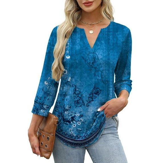 Fantaslook Womens Blouses 3/4 Sleeve V Neck Henley Shirts Dressy Casual Tops Summer Fall Fashion Clothes