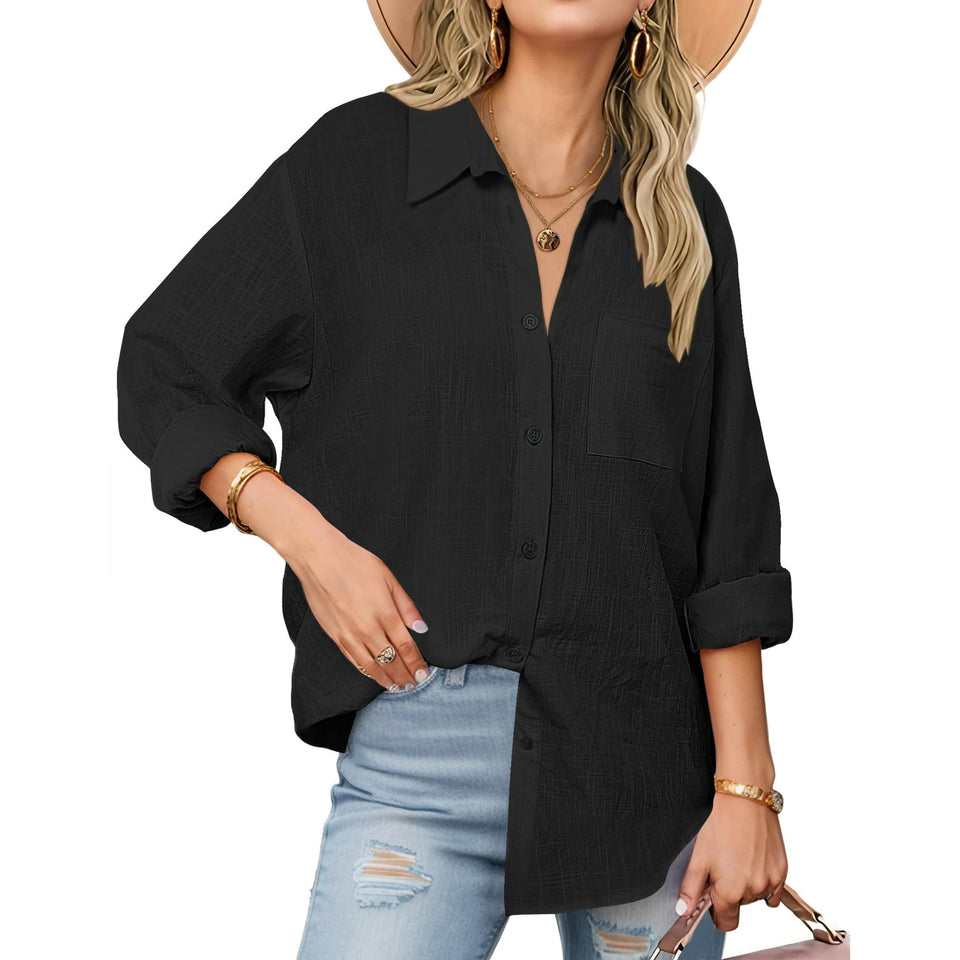 Fantaslook Womens Button Down Shirts Lapel Long Sleeve Blouses Business Work Shirt Dressy Casual Collared Tops