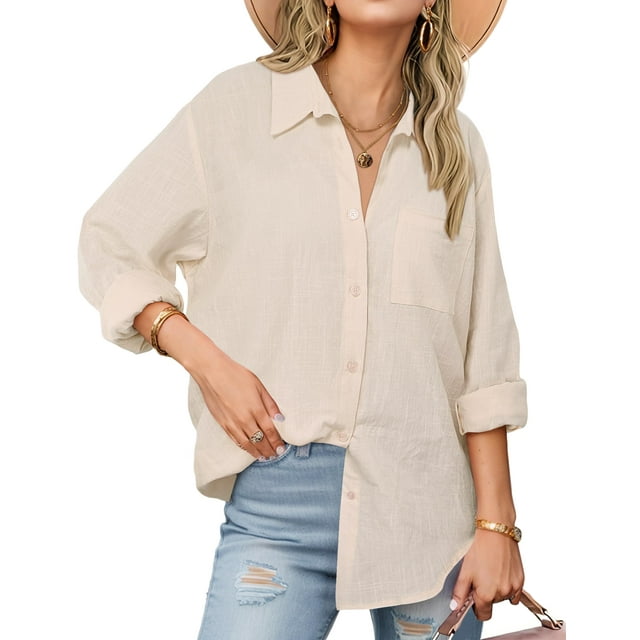 Fantaslook Womens Button Down Shirts Lapel Long Sleeve Blouses Business Work Shirt Dressy Casual Collared Tops