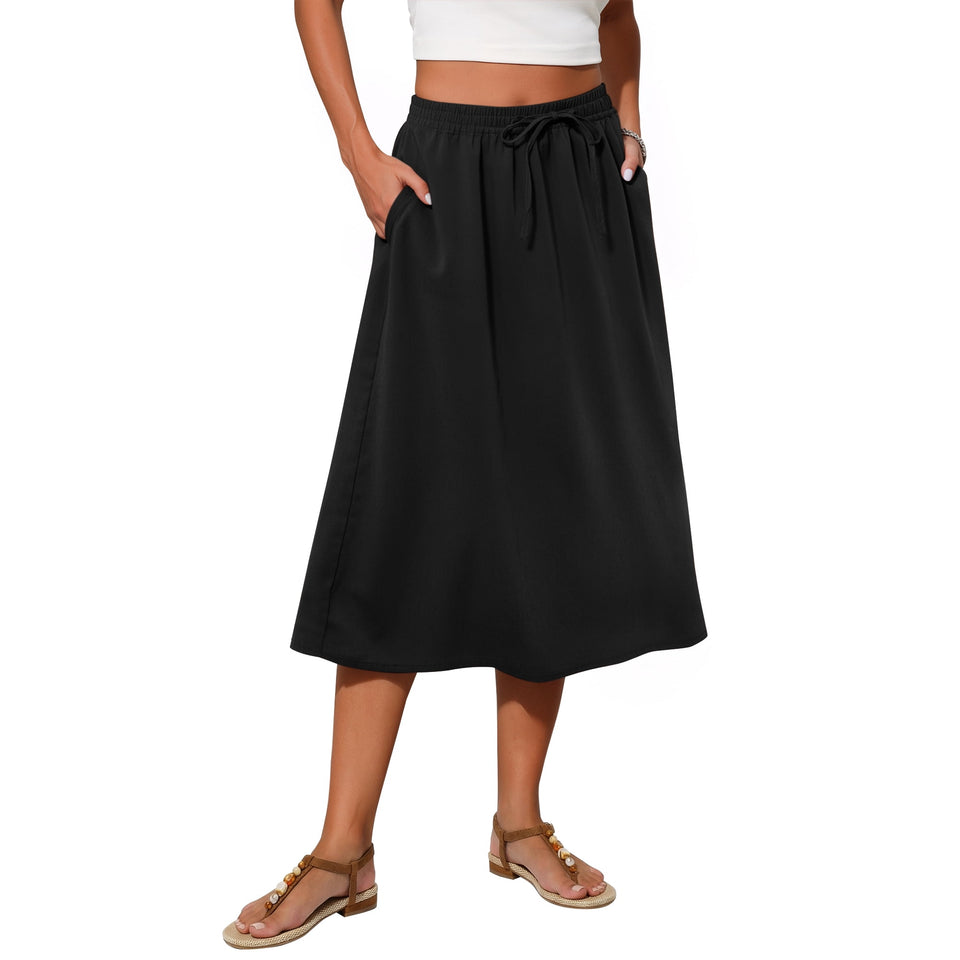 Fantaslook Womens Midi Skirts Elastic High Waist Skirt Flowy Trendy Skirts with Pockets