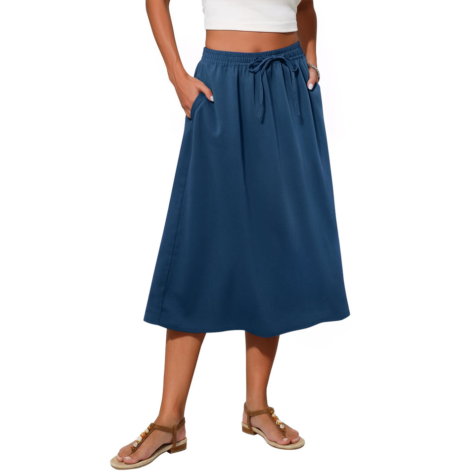 Fantaslook Womens Midi Skirts Elastic High Waist Skirt Flowy Trendy Skirts with Pockets