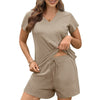 Fantaslook Womens Pajamas Sets V Neck Short Sleeve Lounge Top and Shorts Outfits Casual Loungewear with Pockets