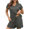 Fantaslook Womens Pajamas Sets V Neck Short Sleeve Lounge Top and Shorts Outfits Casual Loungewear with Pockets