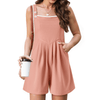Fantaslook Womens Rompers Waffle Pleated Casual Jumpsuit Adjustable One Piece Jumper Loose Shorts Overalls with Pockets