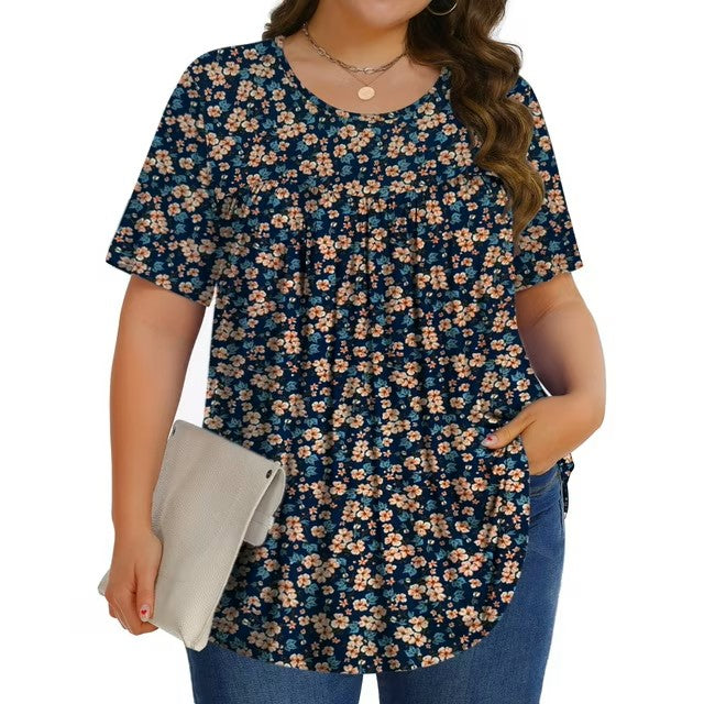 Fantaslook Womens Plus Size Tops Tunic Short Sleeve Shirts Floral Blouses Loose Summer Tops