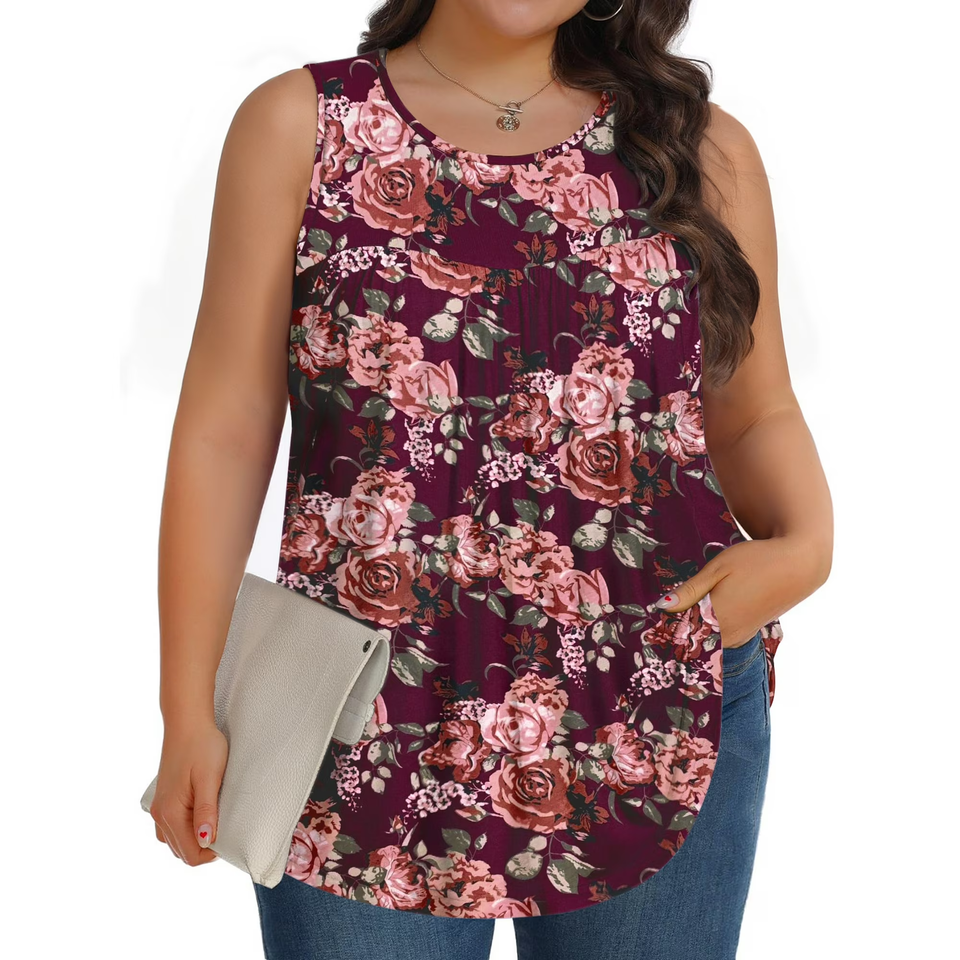 Fantaslook Plus Size Tank Tops for Women Tunic Sleeveless Shirts Dressy Casual Floral Blouses Loose Summer Tops