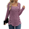 Fantaslook Square Neck Tops for Women Long Sleeve Dressy Blouses Button Side Tunic Shirts